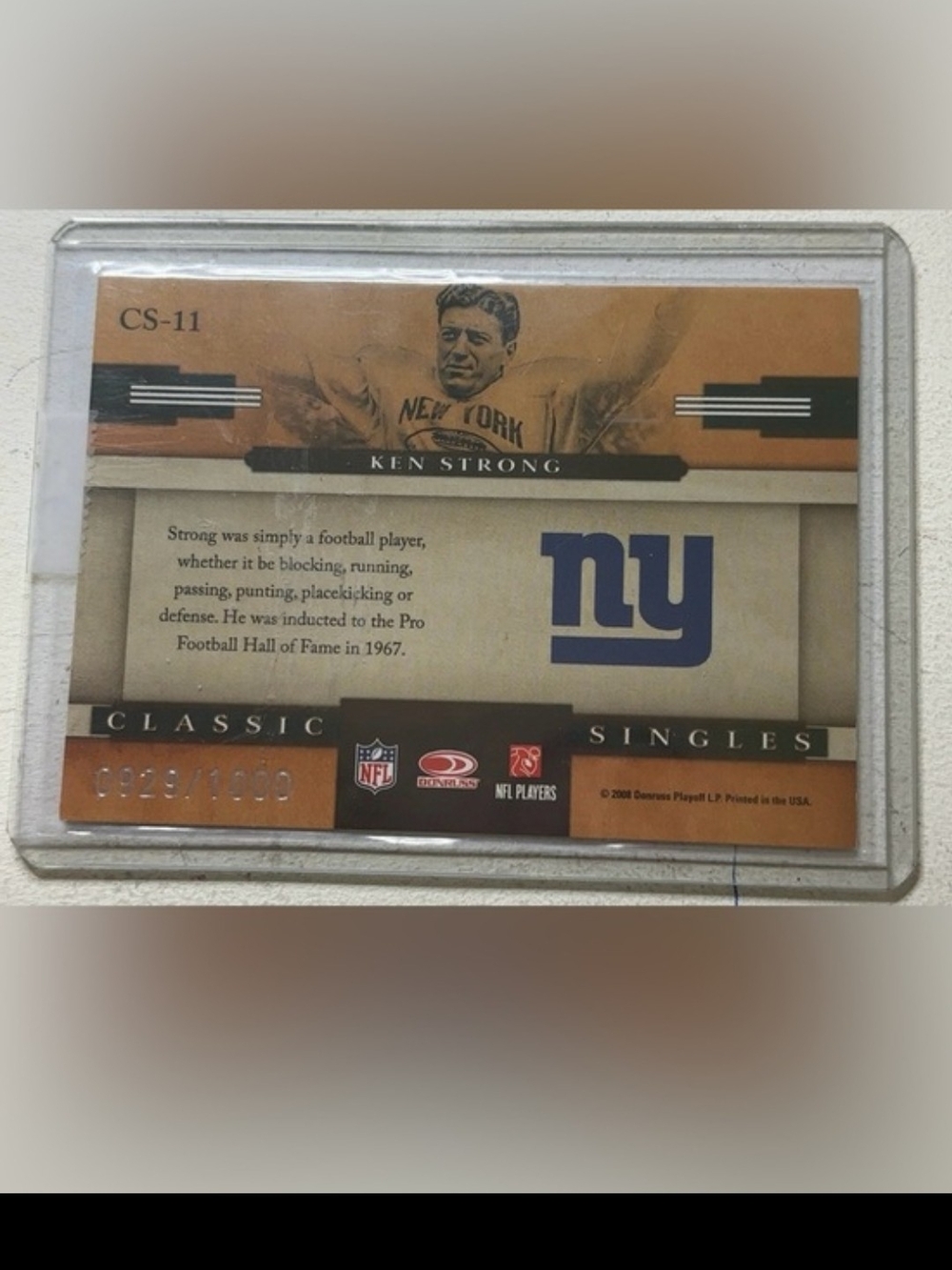 2008 Donruss Classics Ken Strong Singles #CS-11 #929/1000 New York Giants